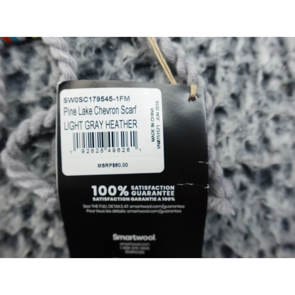 Smartwool Pine Lake Chevron‎ Scarf Light Gray Heather Merino Wool NWT